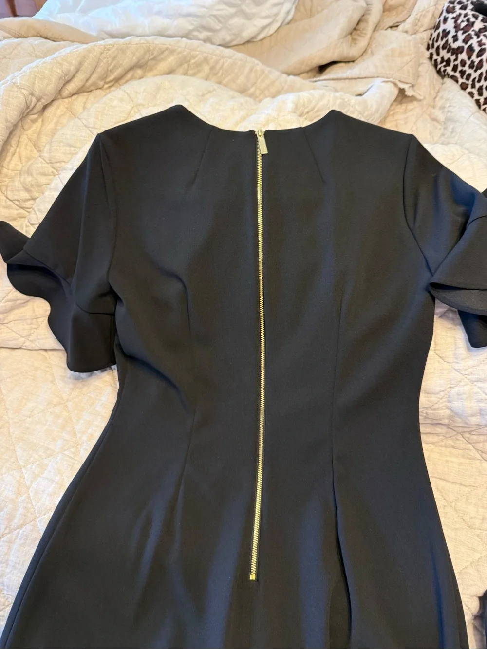 Calvin Klein Black Midi Sheath Dress with Ruffle Sleeves - Picture 3 of 7